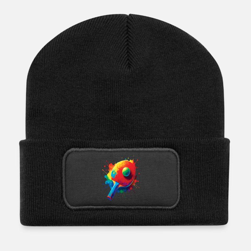 Tennis de Table – Design Sport Ping-Pong Splash - Recycelte Patch Beanie - Schwarz