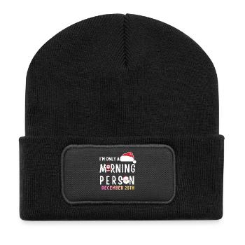 Nur ein Morgenmensch am 25. Dezember Lustiges Weihnachten - Recycelte Patch Beanie - Schwarz - Vorne