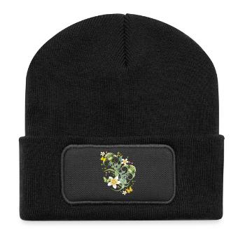 Ornement floral ludique & papillon délicat - Beanie recyclé à patch - noir - Devant