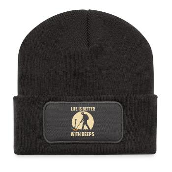 La vie est meilleure avec des bips Metal Detecting Treasure - Beanie recyclé à patch - charbon - Devant