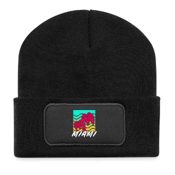 Miami Palmen Neon Gradient - Recycelte Patch Beanie - Schwarz - Vorne