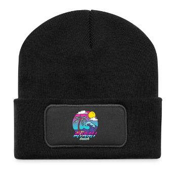Miami Beach Neon Palm Trees - Recycled Patch Beanie - black - Front