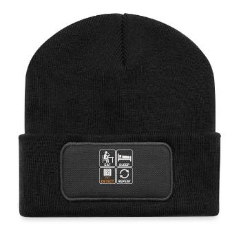 Manger Détecter le sommeil Répéter la détection de métaux amusante - Beanie recyclé à patch - noir - Devant