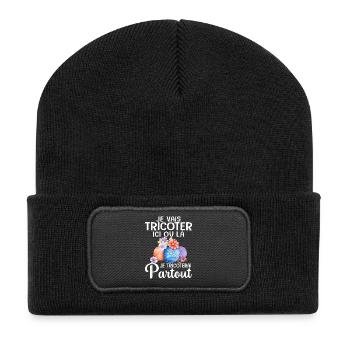 je vais tricoter ici ou là je tricoterai partout - Beanie recyclé à patch - noir - Devant