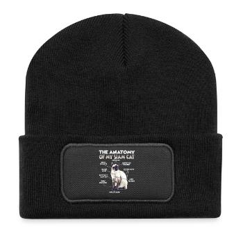 Siamkatzen T | Siam Katze-Katzen Stubentiger - Recycelte Patch Beanie - Schwarz - Vorne