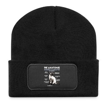 Siamkatzen T | Siamkatze Katzen Siam Katzenhalter - Recycelte Patch Beanie - Schwarz - Vorne