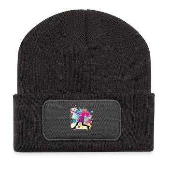 Softballerin, Softball, Softballspielerin - Recycelte Patch Beanie - Dunkelgrau - Vorne