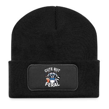 Cute but Feral Raccoon - Recycelte Patch Beanie - Schwarz - Vorne