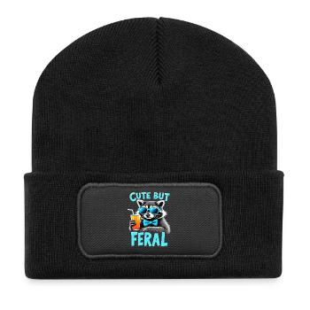 Süßer Waschbär, wild charmant - Recycelte Patch Beanie - Schwarz - Vorne