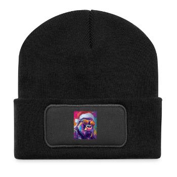 Gorilla Weihnachten Porträt - Recycelte Patch Beanie - Schwarz - Vorne
