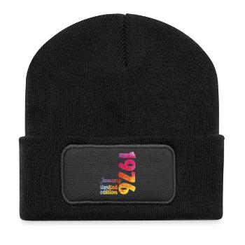 January 1976 Birthday Gift - Recycled Patch Beanie - black - Front