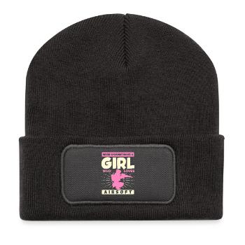 Fille adore l’airsoft – Ne jamais sous-estimer - Beanie recyclé à patch - charbon - Devant