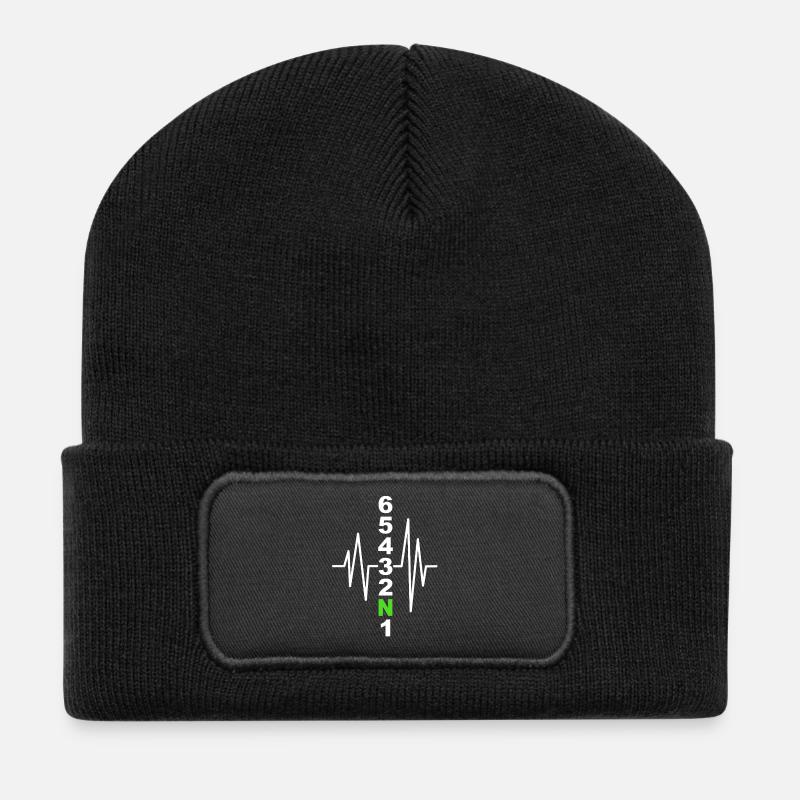 Motorrad Schaltmuster mit Herzschlag – Biker - Recycelte Patch Beanie - Schwarz