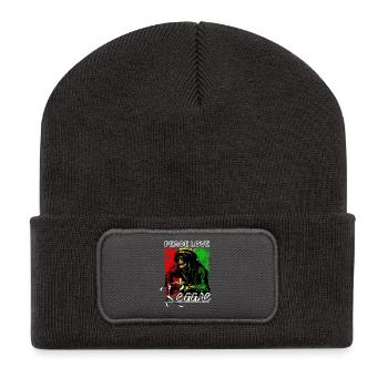 Frieden Liebe Reggae Rastafari Gitarre - Recycelte Patch Beanie - Dunkelgrau - Vorne