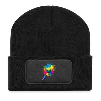 Pickleball Splash Art - Racket & Colored Ball - Recycled Patch Beanie - black - Front