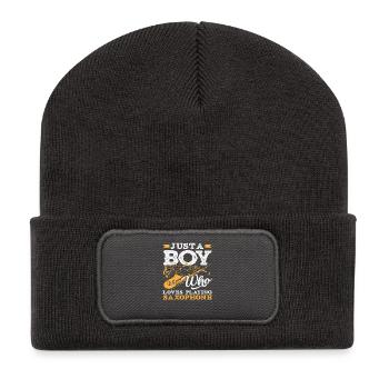 Just A Boy Who Loves Saxophone Saxophonist Band - Recycelte Patch Beanie - Dunkelgrau - Vorne