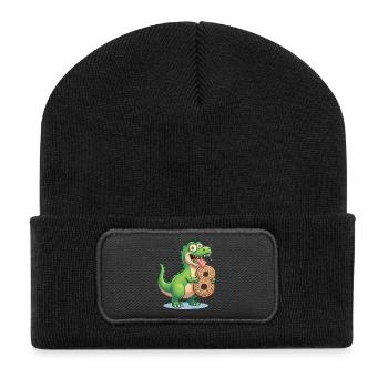 Dino 8 Birthday Funny Cute Kids Gift 8 Years - Recycled Patch Beanie - black - Front