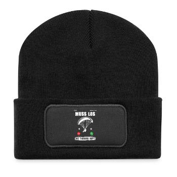 Gleitschirmflieger MUSS LOS DIE THERMIK RUFT - Recycelte Patch Beanie - Schwarz - Vorne