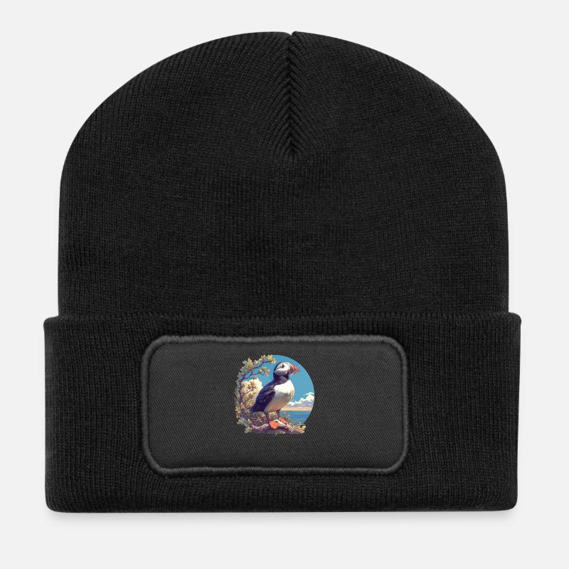Puffin Papageientaucher - Recycelte Patch Beanie - Schwarz
