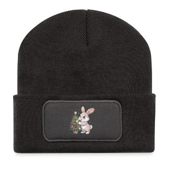 Le lapin de Pâques décore le sapin - Beanie recyclé à patch - charbon - Devant