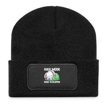 Shlafshirt Hase Hasi Müde Hasi Schlafen - Recycelte Patch Beanie - Schwarz - Vorne