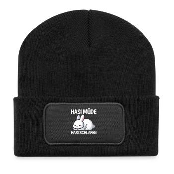 Shlafshirt Hase Hasi Müde Hasi Schlafen - Recycelte Patch Beanie - Schwarz - Vorne