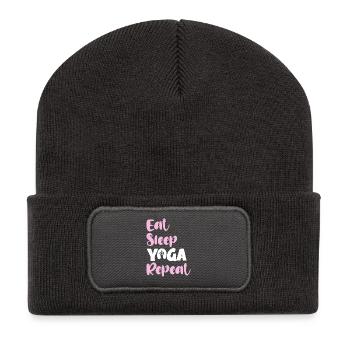 Eat Sleep Yoga Repeat - Recycelte Patch Beanie - Dunkelgrau - Vorne
