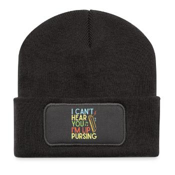 Harmoniciste drôle qui pince les lèvres - Beanie recyclé à patch - charbon - Devant