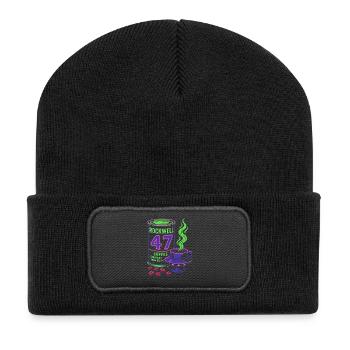 Rockwell 47 Neon Kaffeekunst - Recycelte Patch Beanie - Schwarz - Vorne