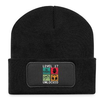 Level 17 Unlocked Retro Gamer - Recycelte Patch Beanie - Schwarz - Vorne