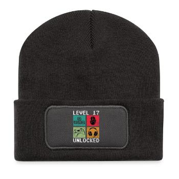 Level 17 Unlocked Retro Gamer - Recycelte Patch Beanie - Dunkelgrau - Vorne