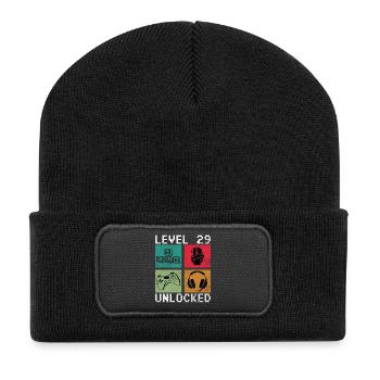 Level 29 Unlocked: Retro Gaming Emblem - Recycelte Patch Beanie - Schwarz - Vorne