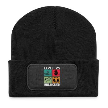 Level 28 Retro Power-Up - Recycelte Patch Beanie - Schwarz - Vorne