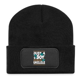 Hawaiian Ukulele Uke Boy Just A - Recycled Patch Beanie - black - Front