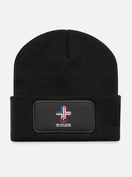 Family Faith Freedom Kreuz USA Gebet - Recycelte Patch Beanie - Schwarz