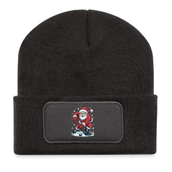 Le Père Noël du hockey dans la neige - Beanie recyclé à patch - charbon - Devant