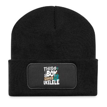 Hawaiian Ukulele Uke Boy This Boy - Recycelte Patch Beanie - Schwarz - Vorne