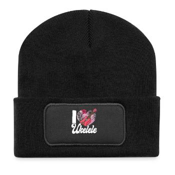 Hawaiian Ukulele Uke Heart I Love - Recycelte Patch Beanie - Schwarz - Vorne
