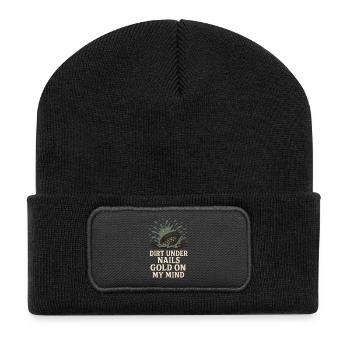 Goldwaschen Hobby Geschenk Creek Pan - Recycelte Patch Beanie - Schwarz - Vorne