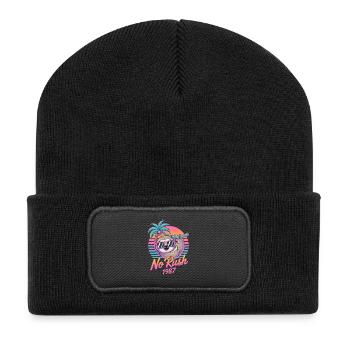 No Rush 1987 Faultier Retro Sunset - Recycelte Patch Beanie - Schwarz - Vorne