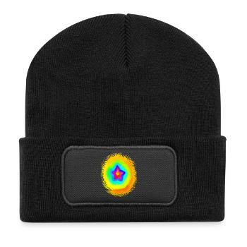 Regenbogenfarben bunter Farbverlauf Stern - Recycelte Patch Beanie - Schwarz - Vorne