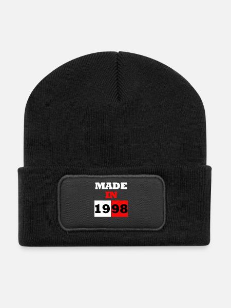 Made in 1998 Retro Birthday Block - Recycled Patch Beanie - black