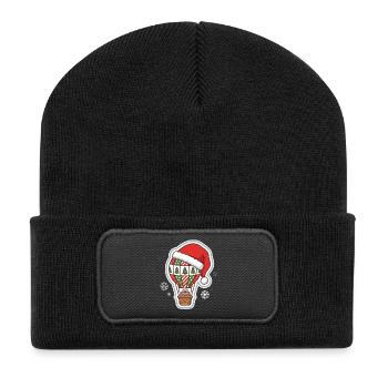 Heißluftballon mit Weihnachtsmütze Weihnachtsmotiv - Recycelte Patch Beanie - Schwarz - Vorne