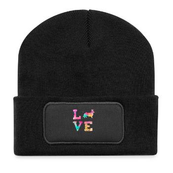 Watercolor Corgi Love Dog Owner Art Colorful Gift - Recycled Patch Beanie - black - Front