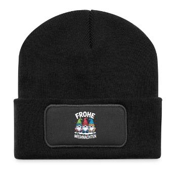 Frohe Weihnachten Gnomentrio - Recycelte Patch Beanie - Schwarz - Vorne