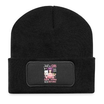 Just A Girl Who Loves Anime Ramen And Sketching - Recycelte Patch Beanie - Schwarz - Vorne