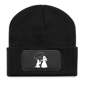 Brautpaar Ehepaar Peitsche - Recycelte Patch Beanie - Schwarz - Vorne