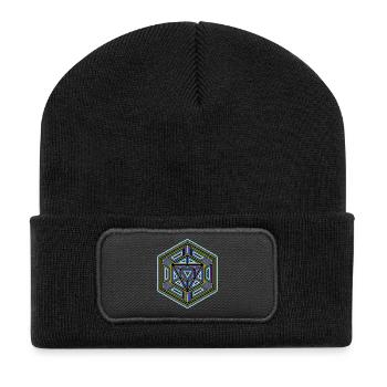 Heilige Geometrie Hexagon Mandala Goa Psytrance Om - Recycelte Patch Beanie - Schwarz - Vorne
