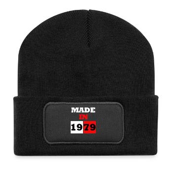 Hergestellt im Vintage-Geburtstagsblock von 1979 - Recycelte Patch Beanie - Schwarz - Vorne