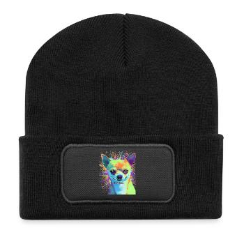 Pop-Art Chihuahua "Do It Bro" - Recycelte Patch Beanie - Schwarz - Vorne